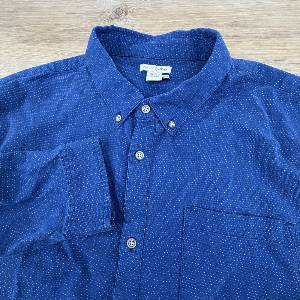 Carbon 2 Cobalt‎ Flannel Shirt Mens 2XLT Blue Polka Dot Flap Button Up